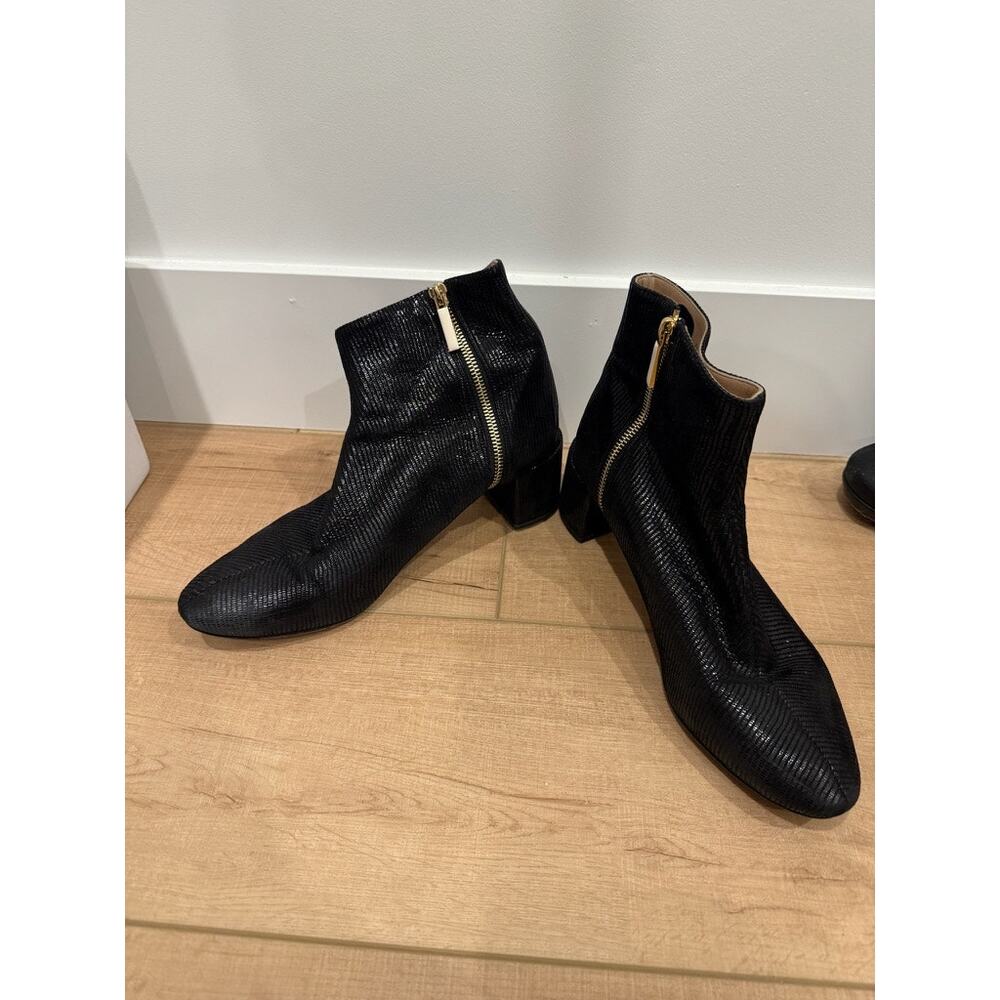 Dear Frances Black Textured Leather Vera‎ Ankle Boots | Size 40 |